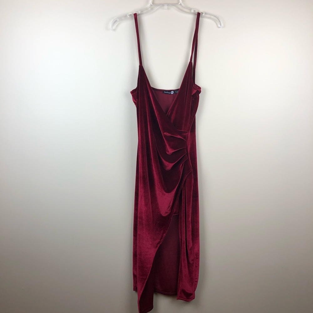 Boohoo velvet high slit dress